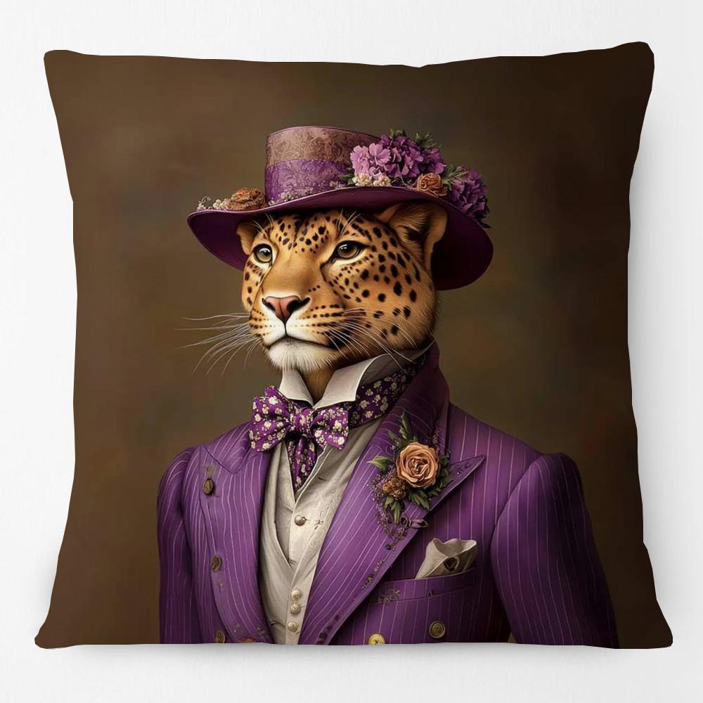European Luxury Royal Court Leopard With Wreath Animals Portrait Painting Cushion Covers Sofa Pillowcase