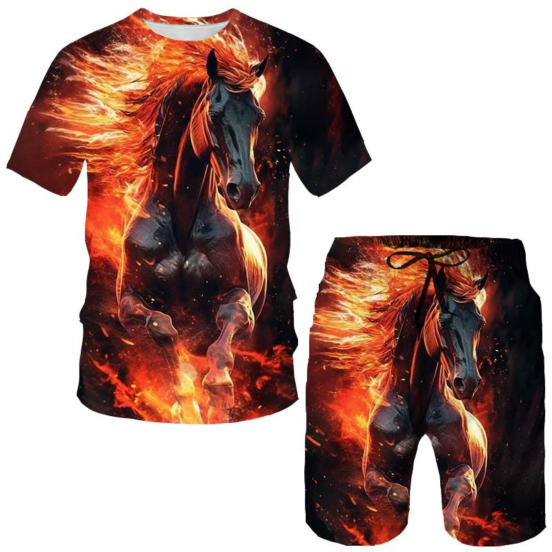 Летние животные лошади 3D принт футболки шорты комплекты мужские спортивные костюмы свободные футболки с коротким рукавом брюки комплект мужские костюмы одежда