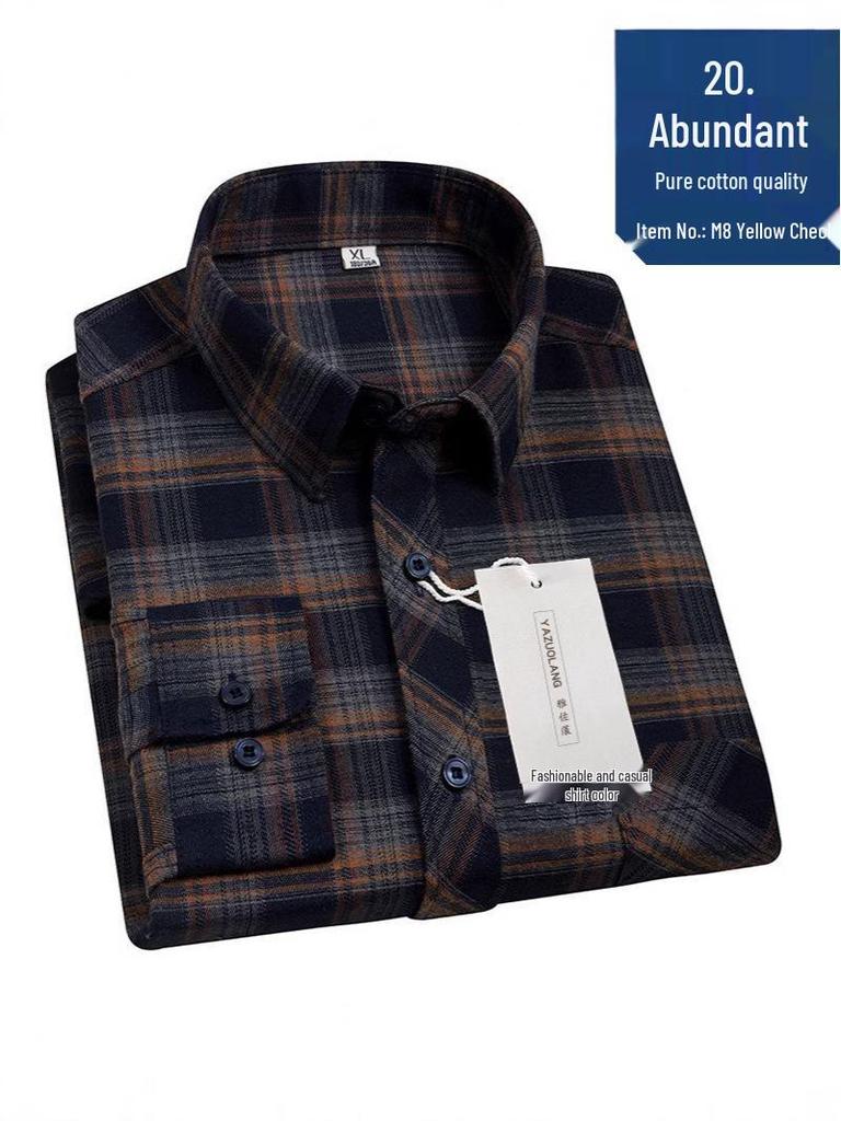 Мужская хлопковая рубашка свободного кроя в клетку - Весенне-осенняя дышащая, не требующая глажки, повседневная одежда для среднего возраста
