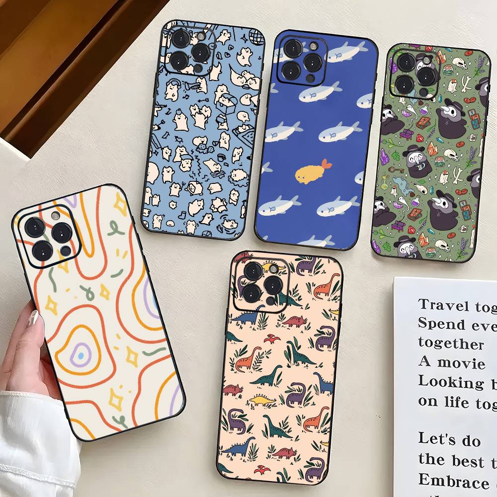Милый рисунок для iPhone 13,17,11,12,16,14,15,Plus,Pro Max Мягкий силиконовый черный чехол для телефона