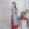 Blue Tang Dynasty Lady Print Cheongsam - New Chinese Style Dress Set