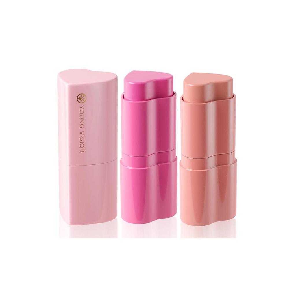 YOUNG VISION 1PCS Heart Blush Cream Contouring Stick Face Modifier Mousse Blush Lipstick 2-in-1