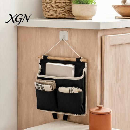 Waterproof Wall Mounted Storage Hanging Bag with 3 Pockets, Cotton And Linen Closet Pouch, Over The Door Organizer for Bedroom Bathroom Daily