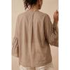 Women S Solid Stand Collar Button Long Sleeve Trumpet Loose Casual Shirt