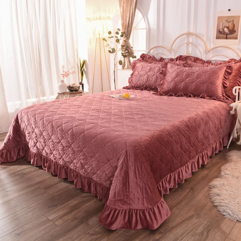 Теплый зимний стеганый покрывало из кристаллического велюра с кружевной отделкой, на хлопковом наполнителе, двустороннее, нескользящее, для татами