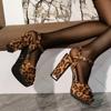 Модные Сексуальные Леопардовые Босоножки на Очень Высоком Каблуке Женские Босоножки на Ремешке на Щиколотке на Массивной Платформе Вечерние Свадебные Туфли Женские С Открытым Носком Большого Размера 42 Туфли-Лодочки