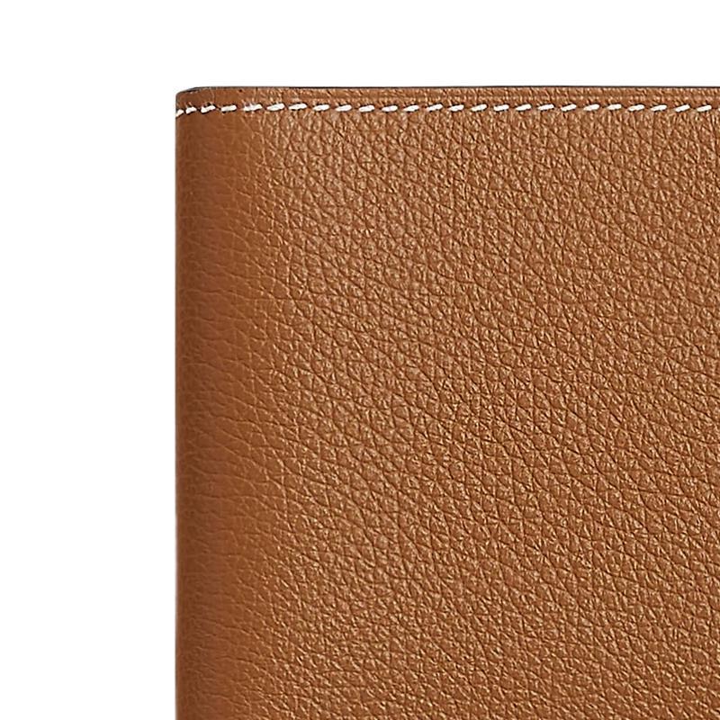 Hermes H Sellier Flip Closure Evercolor Small Leather Card Holder Women Card Holder Gold Brown H084681CA37