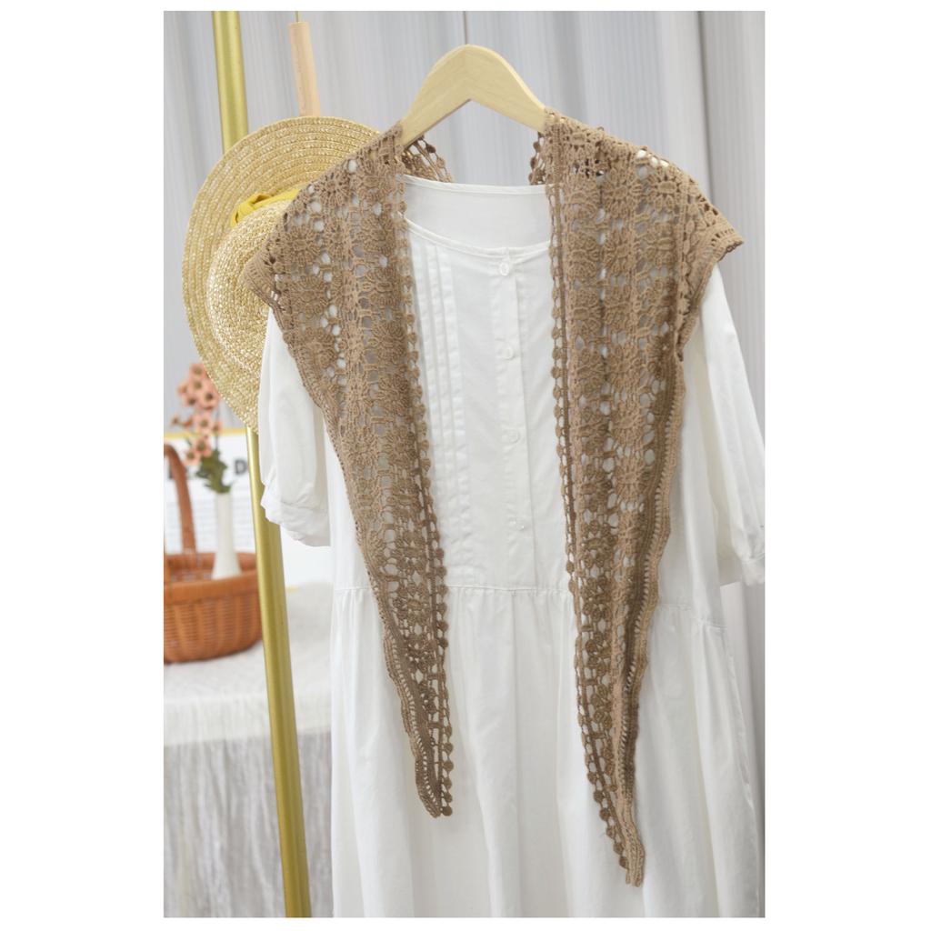 Handmade Crochet Triangle Cotton Scarf Versatile Women Solid Color Hollow Out Neck Protection Dual-use Shawls