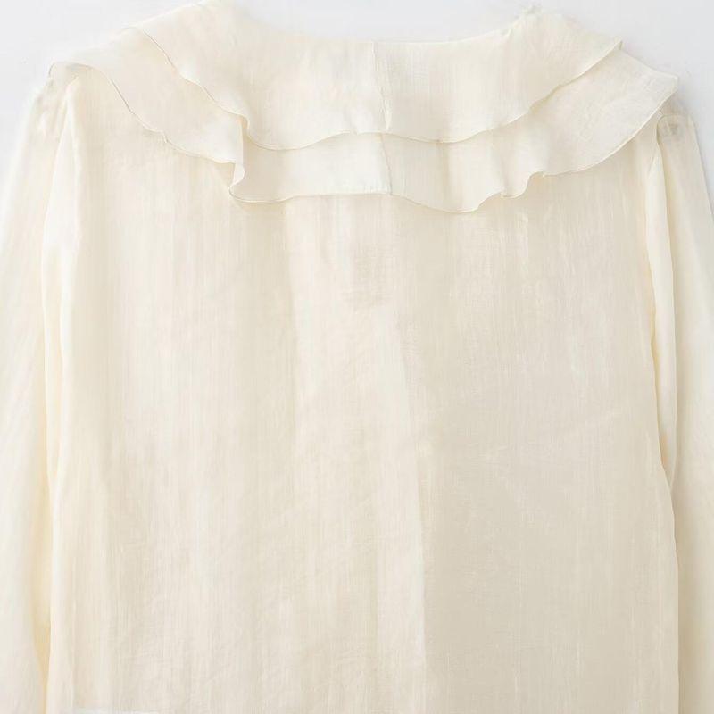 Kaslead New Arrival Women's Clothing Fashion Style Fashion Laminated Decoration Puffy Long Sleeves V-neck Shirt 9479040