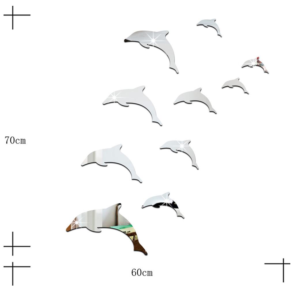 3D Decorative Wall Stickers, Dolphin Mirror Stickers, Self-Adhesive Removable