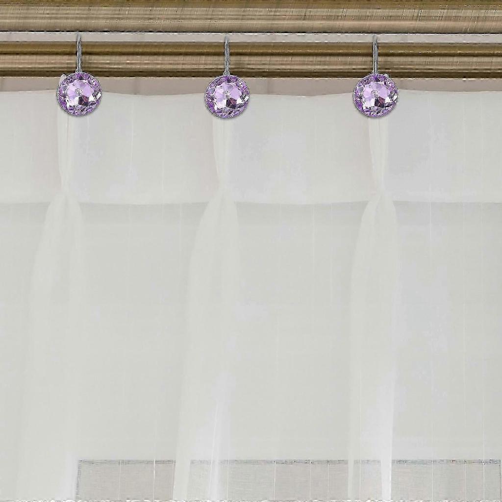 2026 Best!! Purple Shower Curtain Hook Acrylic Metal Hooks for 12Pcs Bathroom Use