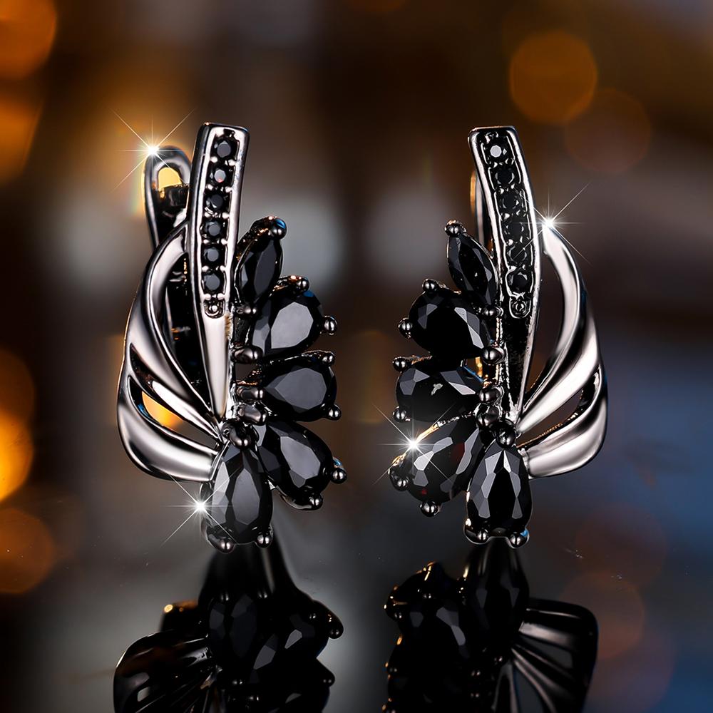 Изысканные синие зеленые серьги-кольца с цирконием для женщин, серебряные висячие серьги с цветком, элегантные вечерние украшения