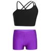 Kids Girls Asymmetrical Strappy Crop Top with Shorts for Sports Gymnastic Workout