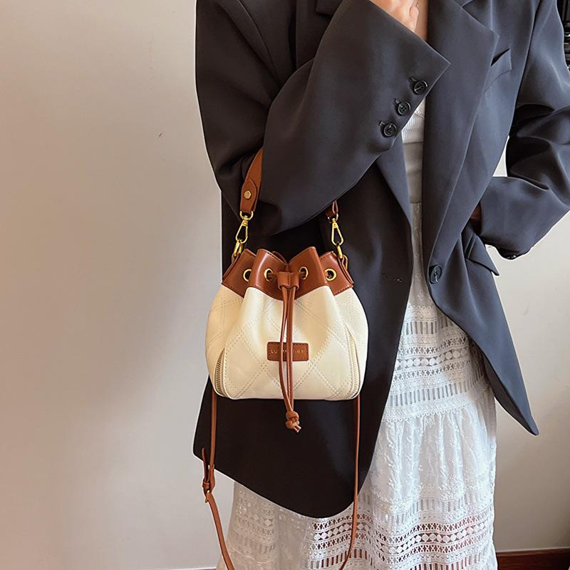 Новая маленькая сумка-ведро подмышкой, контрастная сумка с завязками через плечо, маленькая женская сумка через плечо