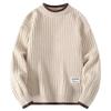 Men's Autumn Winter Knitted Sweater Round Neck Loose Warm Solid Color Base Layer Top Coat Casual Outerwear