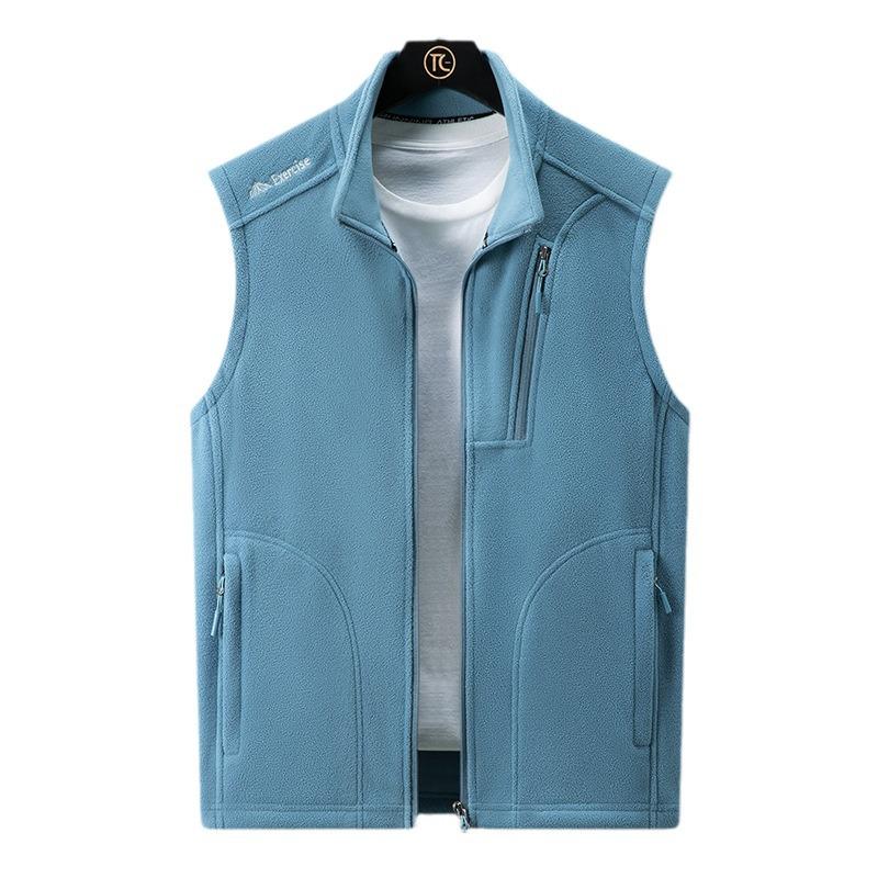Мужской флисовый жилет с воротником-стойкой на осень/зиму: Теплая, на бархатной подкладке, повседневная куртка для улицы
