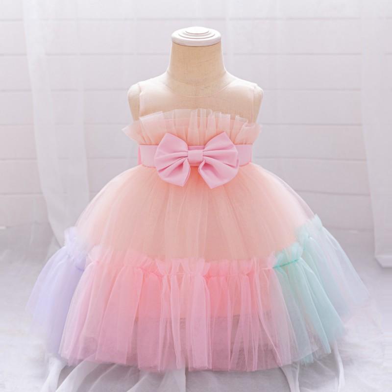 Baby Girls Princess Dress Bowknot Patchwork Tulle Party Gown Toddler Kids
