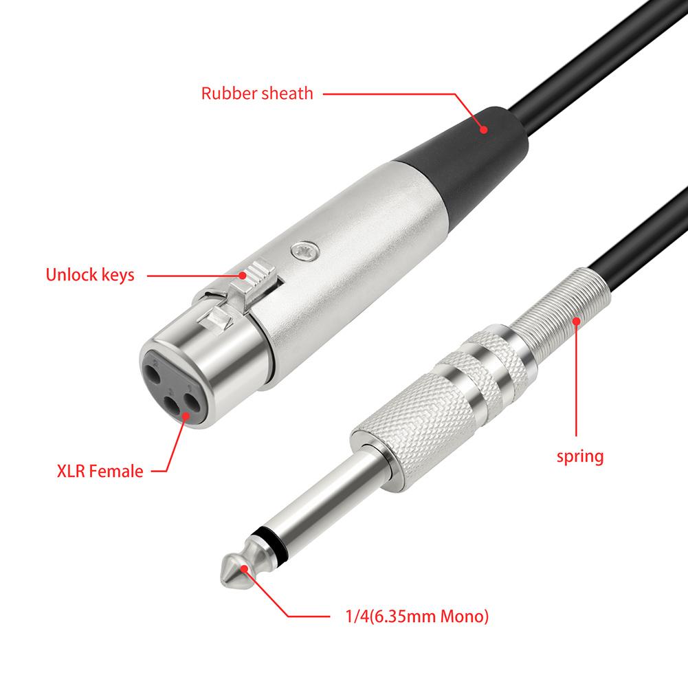 XLR Female To 1/4 (6.35mm) TS Mono Jack Mic Cord Unbalanced Microphone Cable Jack 6.35mm TS 1/4 Male To XLR Female Mic Cable