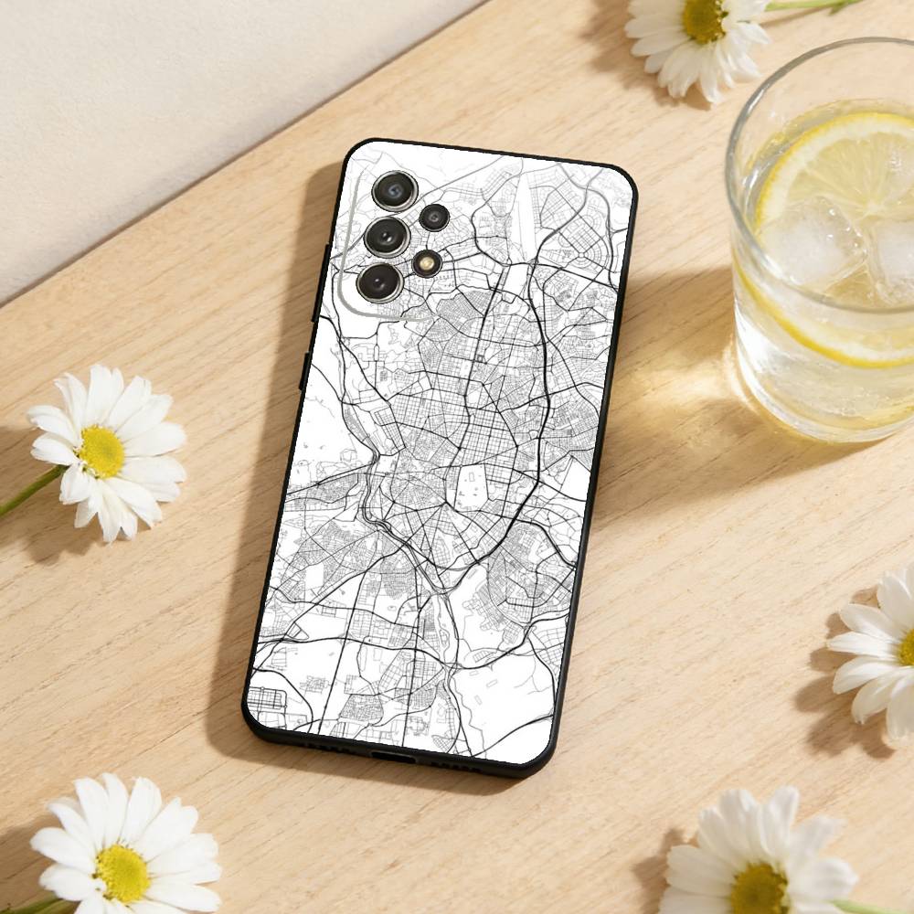 Famous City Sketch City Map Phone Case For Samsung S26,S25,S24,S21,S22,S23,S30,Ultra,S20,Plus,Soft Silicone Black Cover