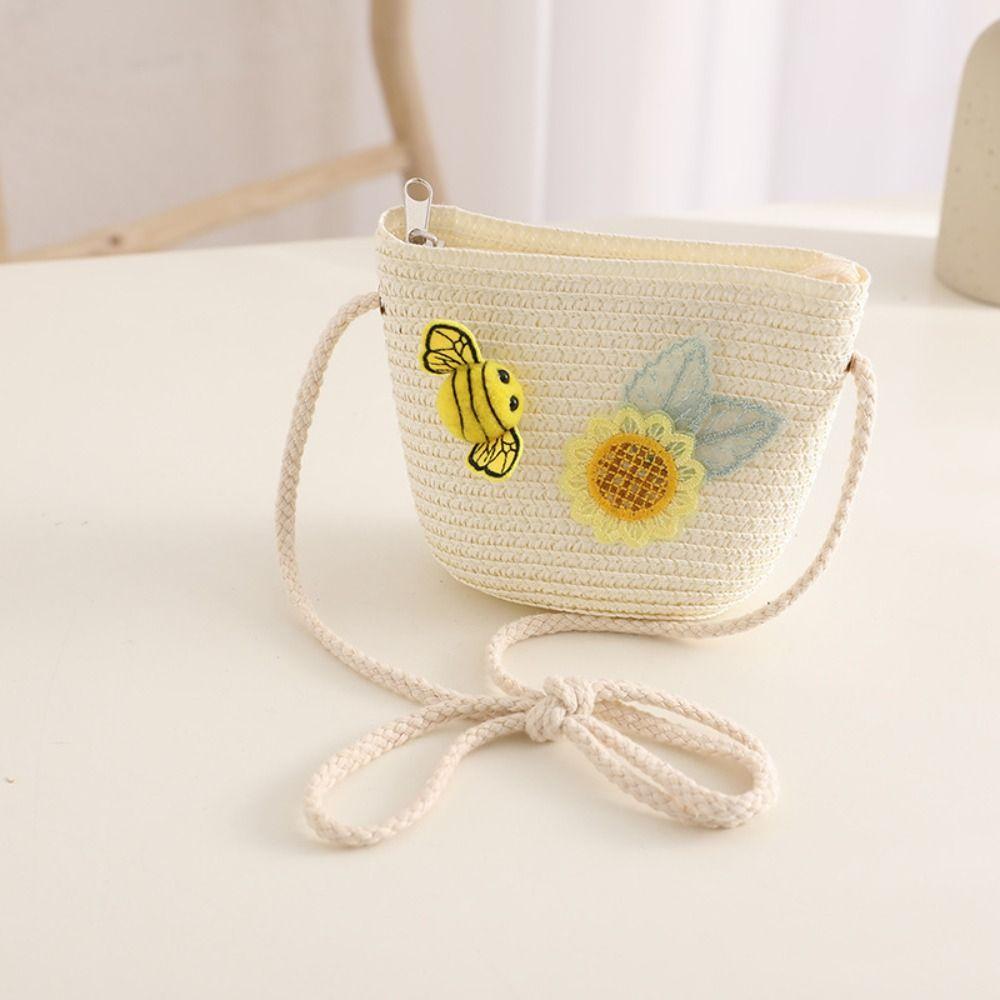 Sweet Kids Sun Straw Hat Sunflower Bee Toddler Outdoor Sun Hat Sun Protection Hat Bag for Girls