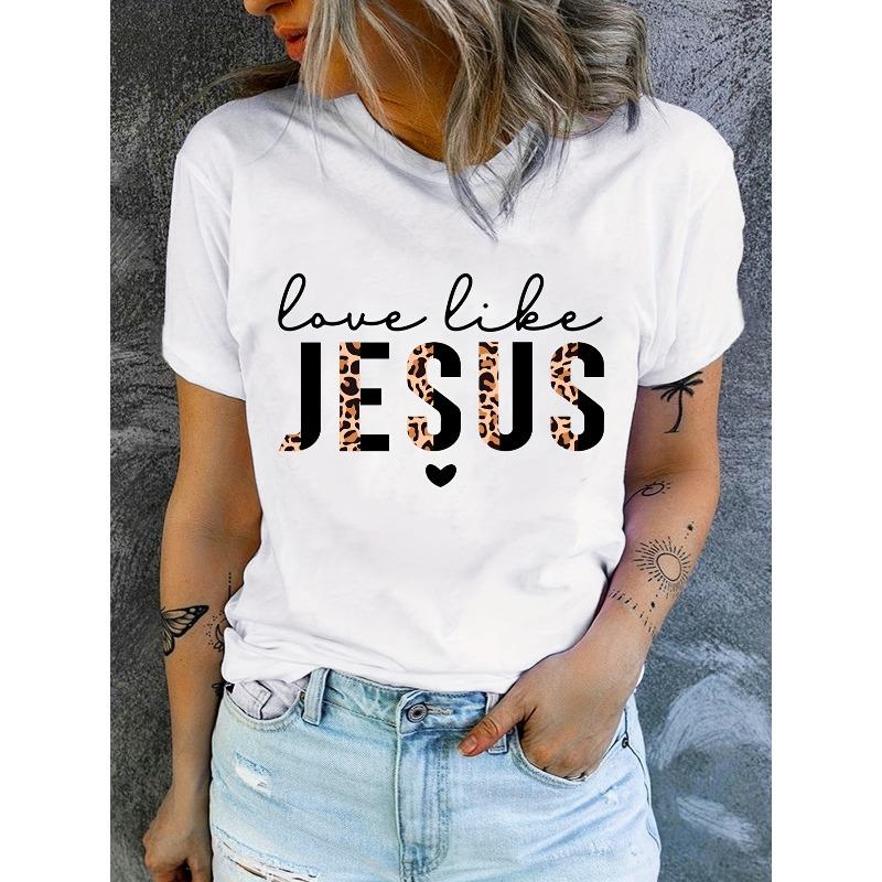 [Soft Stretch | Love Like Jesus] Soft Stretch Women's "Love Like Jesus" Faith T-Shirt | Medium Elastic Crew Neck Short