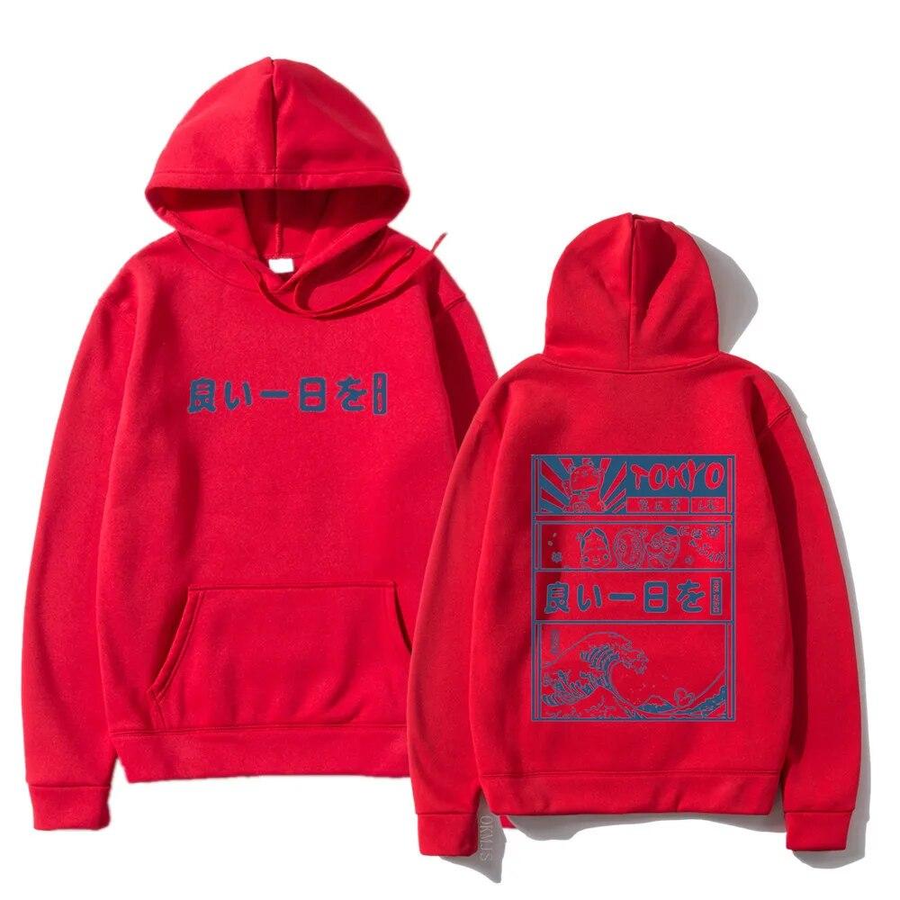 Harajuku унисекс толстовка с капюшоном японский кандзи мультфильм большая волна Токио негабаритный Streetw хип-хоп пуловер с капюшоном одежда унисекс