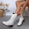 New Style Fashion Retro Western Cowboy Boots Women's Slimming Embroidered Square Headed Thick Heel Mid Length Boot Zapatos Mujer