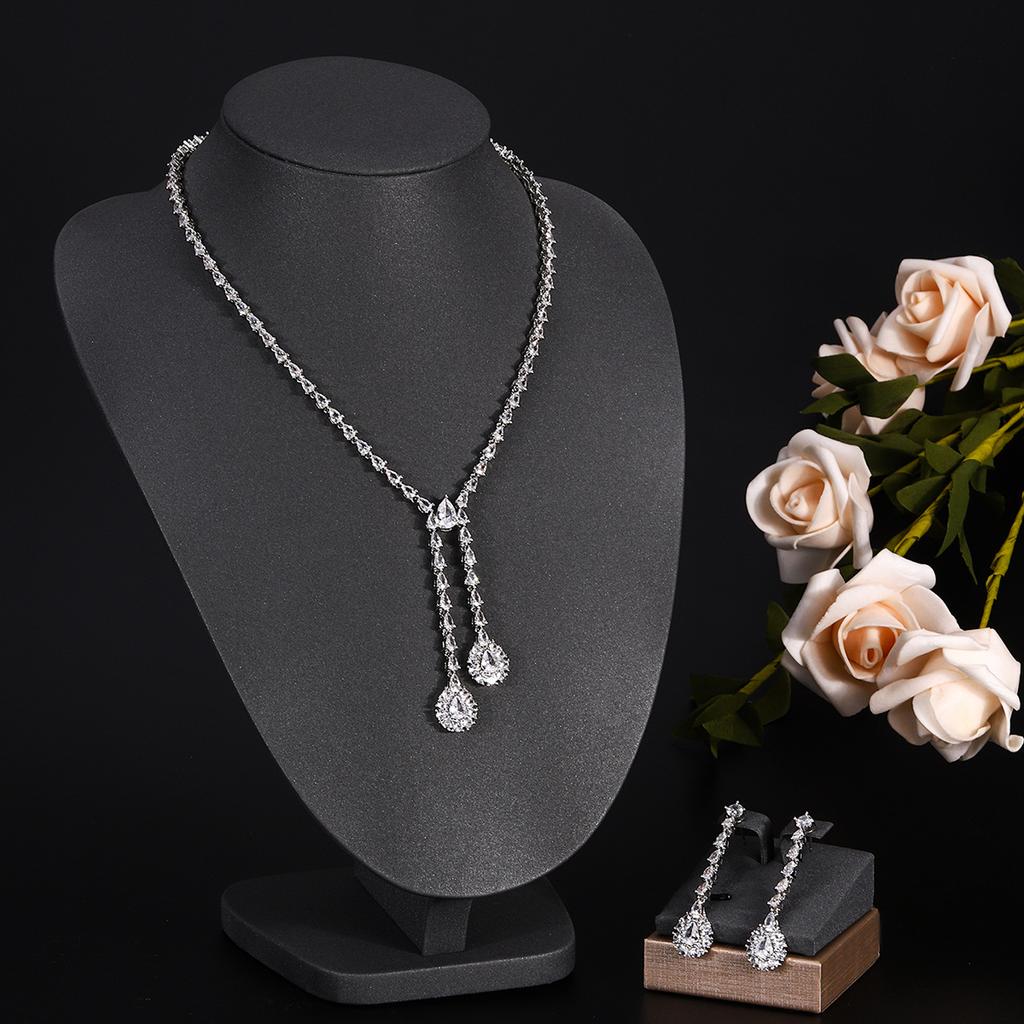 Ювелирные изделия в европейском и американском стиле, ожерелье с каплями воды из циркона, женственное свадебное платье, высококачественные свадебные украшения, комплект сережек-гвоздиков