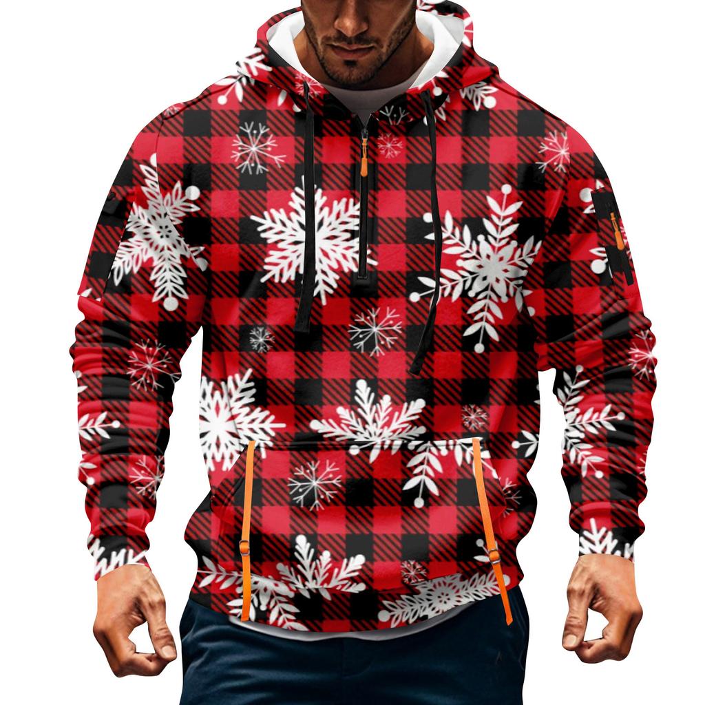 Мужская толстовка с капюшоном на молнии до середины, повседневная спортивная с рождественским принтом
