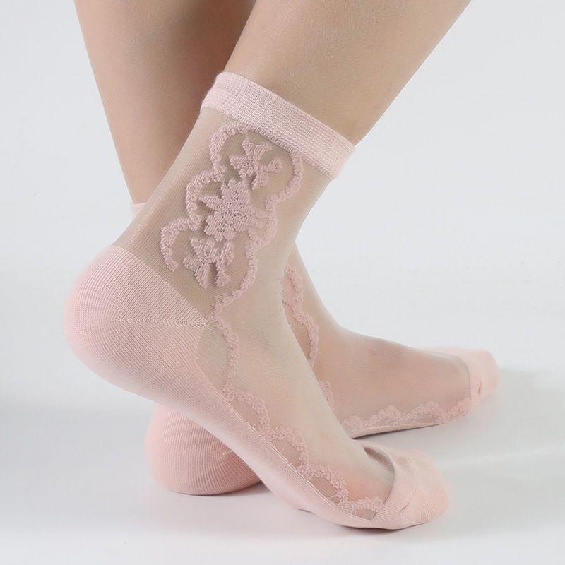 5 Pairs of Crystal Stockings Summer Transparent Silk Women's Socks Pure Cotton Bottom Glass Card Stockings Thin Version