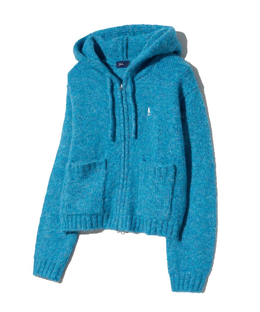 YALE Women'S Hairy Crop Knit Zip-Up Hoodie_Blue