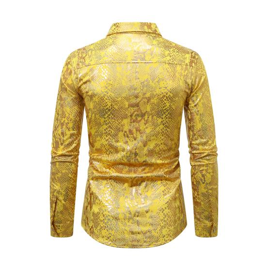 Мужская клубная рубашка с принтом под змеиную кожу, отложным воротником, облегающая рубашка на пуговицах с длинным рукавом, одежда для выступлений в ночном клубе
