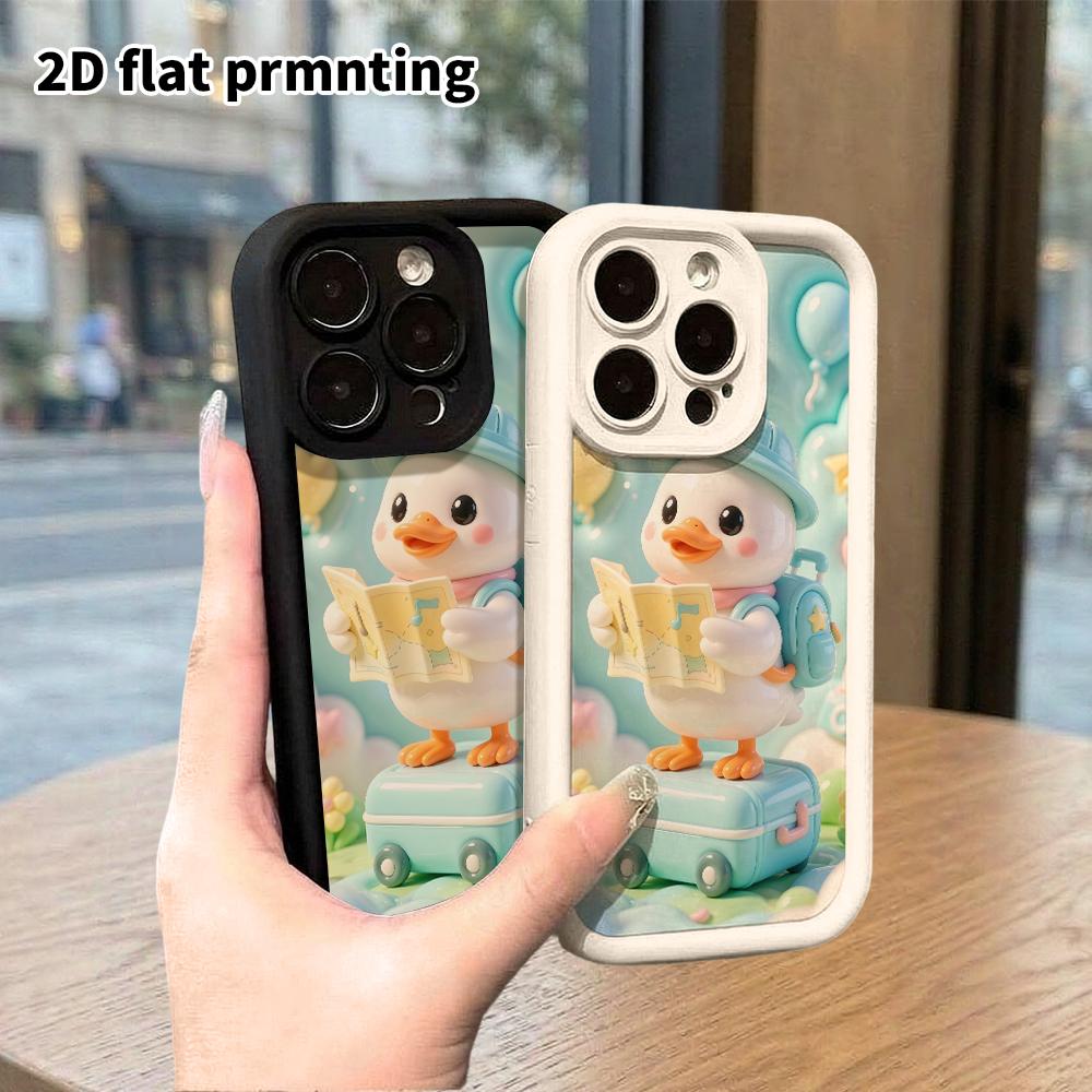 Чехол для телефона: 2D плоский дизайн, подходящий для защитного чехла iPhone 18 17 16 15 14 13 Pro, маленькая утка для путешествий, идеальный подарок на Рождество и Хэллоуин