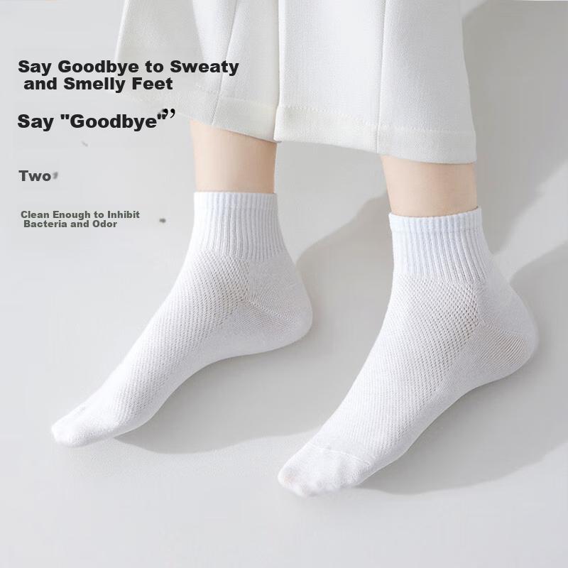 LangSha Women's Summer Short Cotton Socks, 100% Pure Cotton Mesh Antibacterial Breathable White Ladies' Shallow Mouth Cotton Socks, 5 Pairs