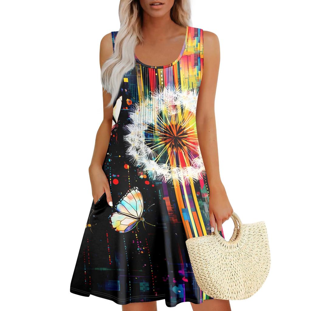 Женский повседневный сарафан с карманами, летнее пляжное платье в стиле бохо, праздничные платья для женщин, платья-майки