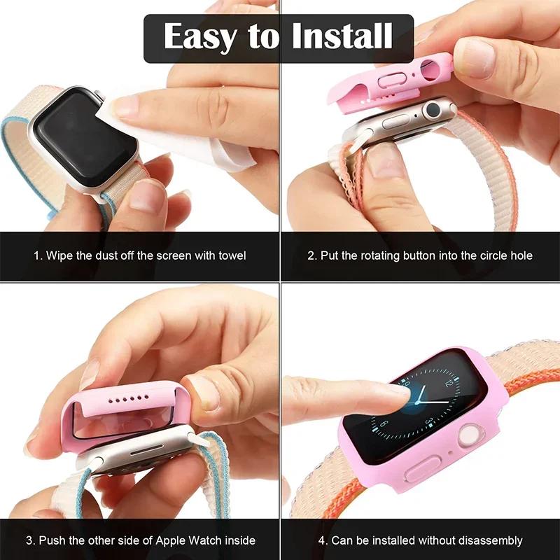 Закаленное стекло для Apple Watch Se Case 9 8 7 6 5 4 38 40 мм Аксессуары Защитная пленка для экрана iWatch Series 44 мм 45 мм 41 мм 42 мм