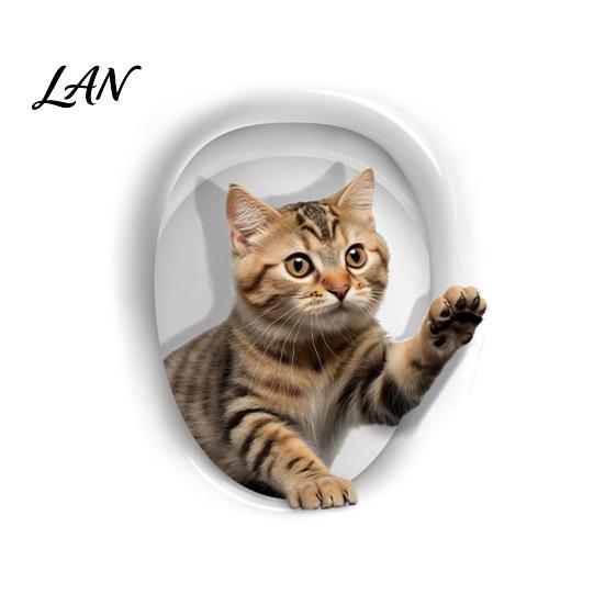 Durable Toilet Lid Decals 3D Cartoon Cat Stickers, Waterproof Cute Animal Fun Seat Stickers Sticker, Self-Adhesive Bathroom Wall Decor Decorative for