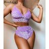 Leopard Padded Female Swimsuit High Waist Bikini Women Swimwear Two-pieces Bikini Set Bather Bathing Suit Swim Lady