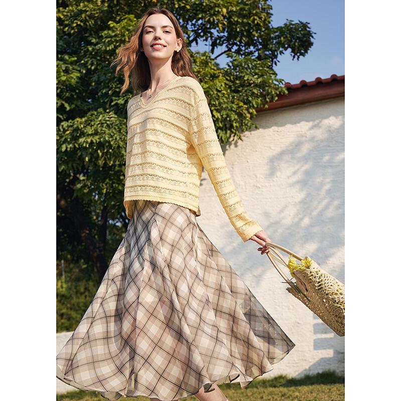 Betu Women's Plaid A-Line Midi Skirt
