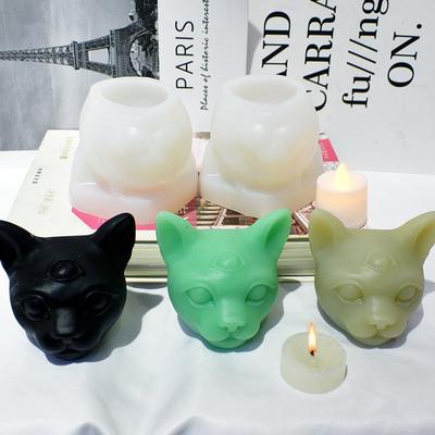 DIY Трехглазая голова демона-кошки, силиконовая форма для свечи, 3D голова злой кошки, гипсовое украшение, украшение, самодельная силиконовая форма