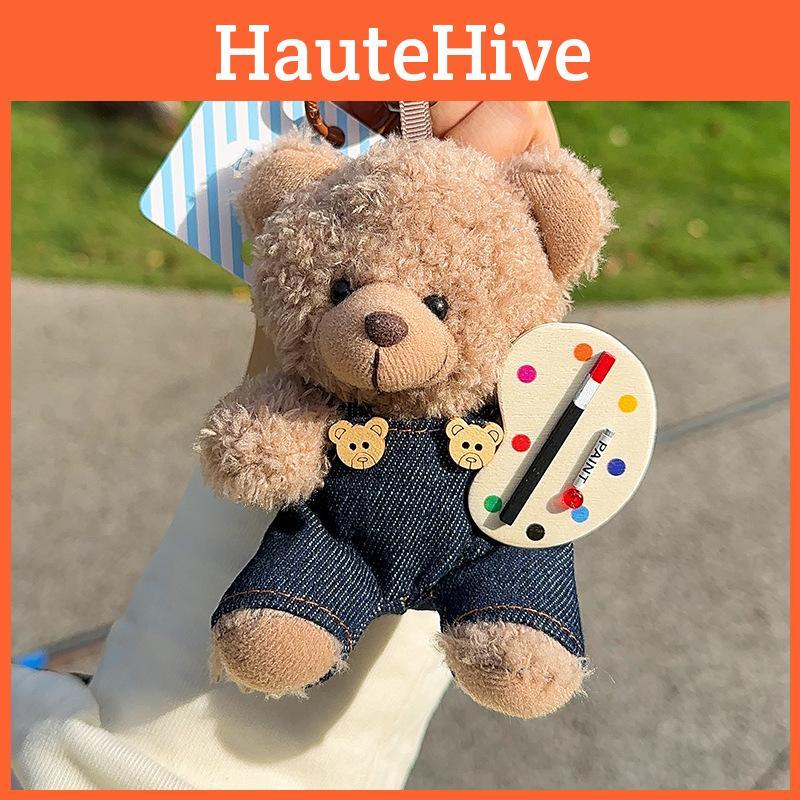 Playful Brown Jinnew Bear Painter Plush Keychain Fun Cartoon Decoration For Bags