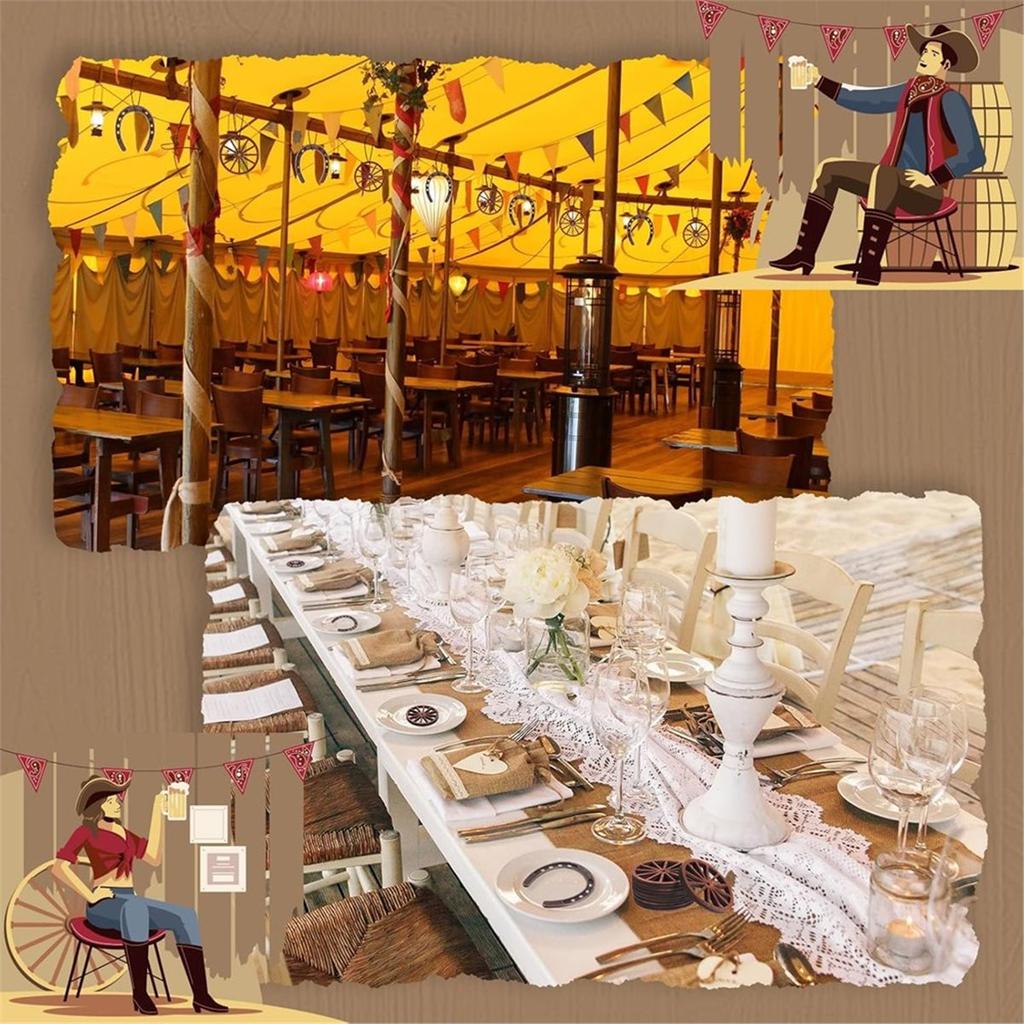 48 Pcs Western Party Decorations Set, for Cowboy Cowgirl Birthday Wedding Centerpieces Rustic Wood and Metal Decor