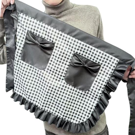 Кухонный фартук Yousheng с двойными карманами, отделанный оборками полуфартук с регулируемыми завязками, фартук для кондитерской промышленности в западном стиле