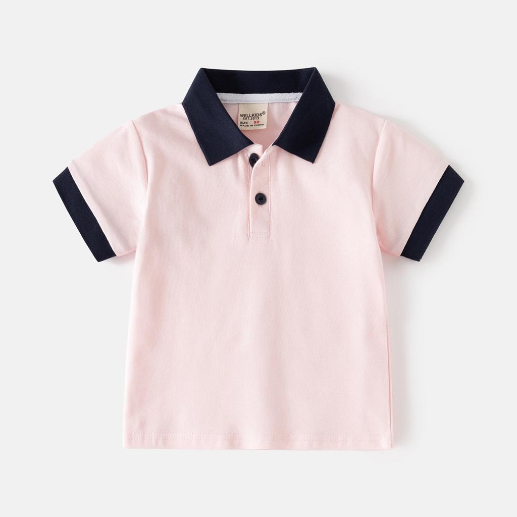 Children's Summer Boys Short Shirt, Children's Short-sleeved T-shirt, Baby Contrasting Lapel Top