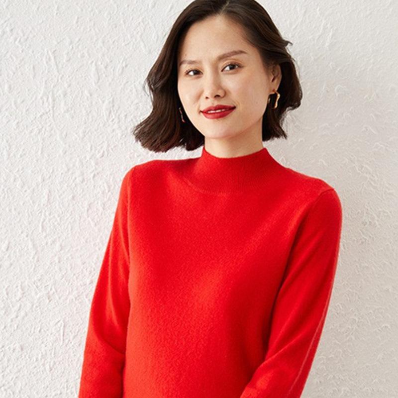 YYFS Женская мода повседневная осень-зима однотонный принт длинный рукав полуводолазка женская одежда шерстяной трикотаж свитера