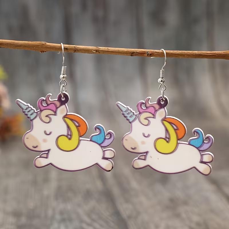 Cross-border unicorn earrings creative Year of the Horse trend versatile 2D flat acrylic cute color pony earrings