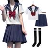 Sailor Short Kanto High School JK Authentic Uniform Skirt Ribbon Cute JK High School Navy Blue Authentic School School Cultural Photo [Socpuro]
