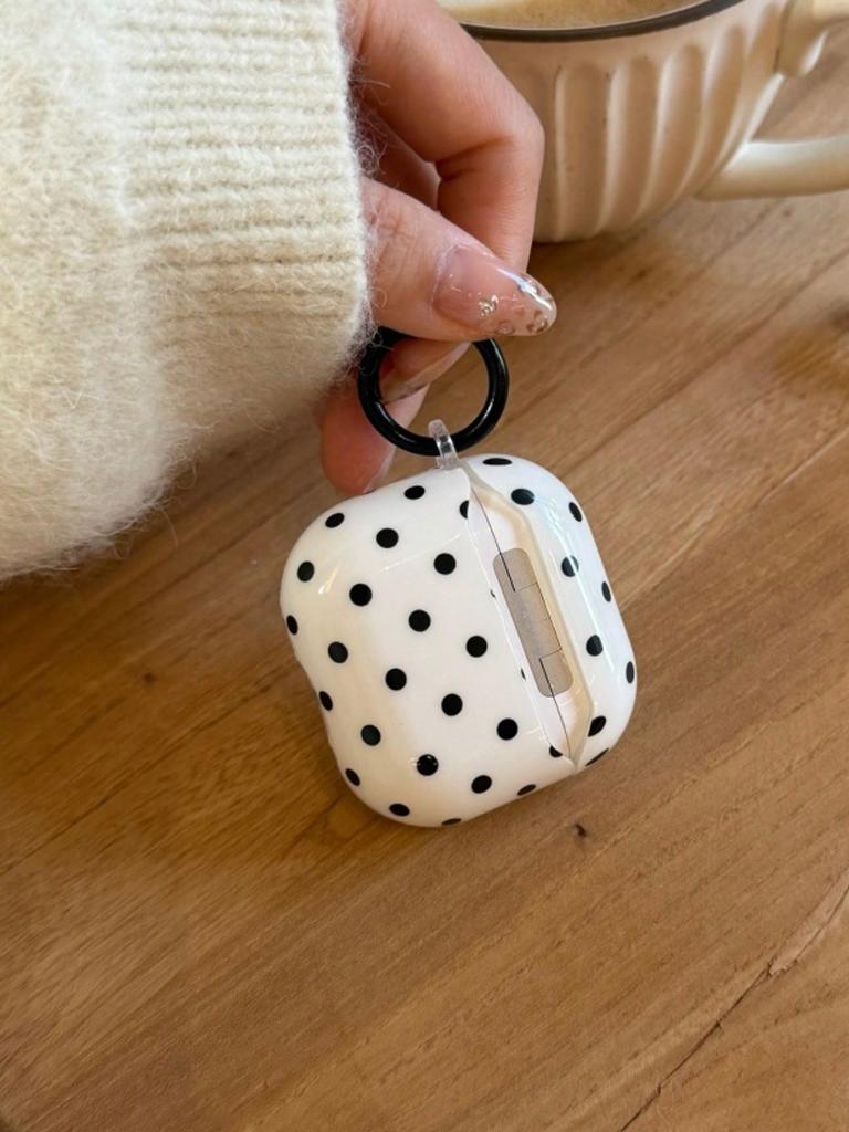 Черно-белый чехол в корейском стиле в горошек для Airpods Pro 3, для Airpods 3-го поколения, Защитная крышка с милым брелоком-сердечком, Противоскользящий, для Airpods 4-го поколения