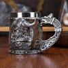 Medieval Viking Dragon Beer Mug Stainless Steel Lined Resin 450ML Large Capacity Barrel Mug Halloween Home Decoration