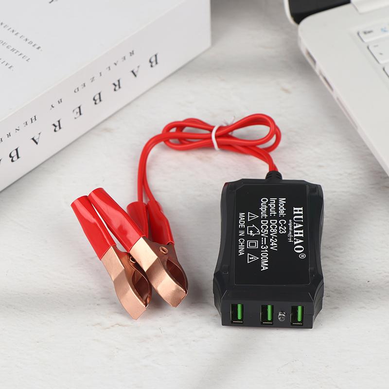 НОВЫЙ 1/2 шт. 12 В 24 В в 5 В Аварийный USB-адаптер питания с 3 USB-портами и зажимом для аккумулятора для высокоэффективной зарядки телефона